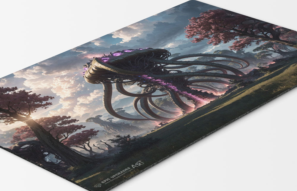 a colossal eldrazi themed colorless monster based on magic the gathering cards. mtg background. void mana 24 inch by 14 inch play mat