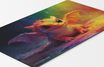 an adorable baby dragon playmat for mtg magic the gathering pokemon yugioh flesh and blood fab tcg players. 24 inch by 14 inch play mat card game accessories