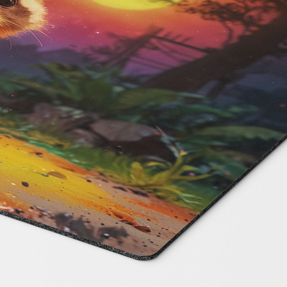 an adorable baby rainbow raccoon playmat for mtg magic the gathering pokemon yugioh flesh and blood fab tcg players. 24 inch by 14 inch play mat card game accessories