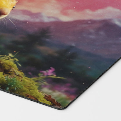 an adorable baby rainbow squirrel playmat for mtg magic the gathering pokemon yugioh flesh and blood fab tcg players. 24 inch by 14 inch play mat card game accessories