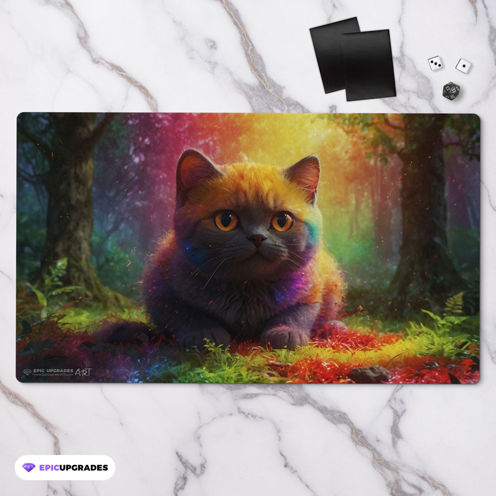 an adorable baby kitten cat playmat for mtg magic the gathering pokemon yugioh flesh and blood fab tcg players. 24 inch by 14 inch play mat card game accessories