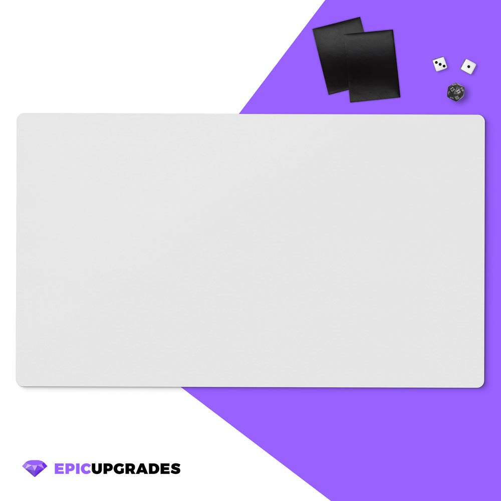 plain white blank 24 inch by 14 inch by on eighth inch thick card game playmat. Perfect for drawing or sublimating on. Release your inner creativity and express yourself with our unbranded card mat!